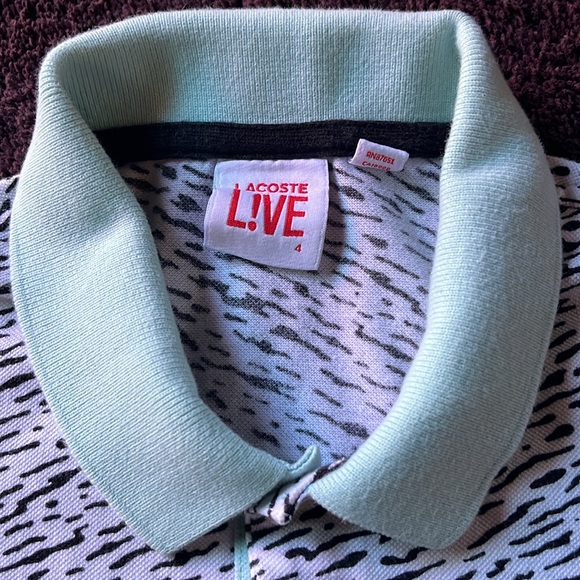 Lacoste L!VE Polo Shirt all over black print on white Lacoste Size 4 Medium - Picture 3 of 10
